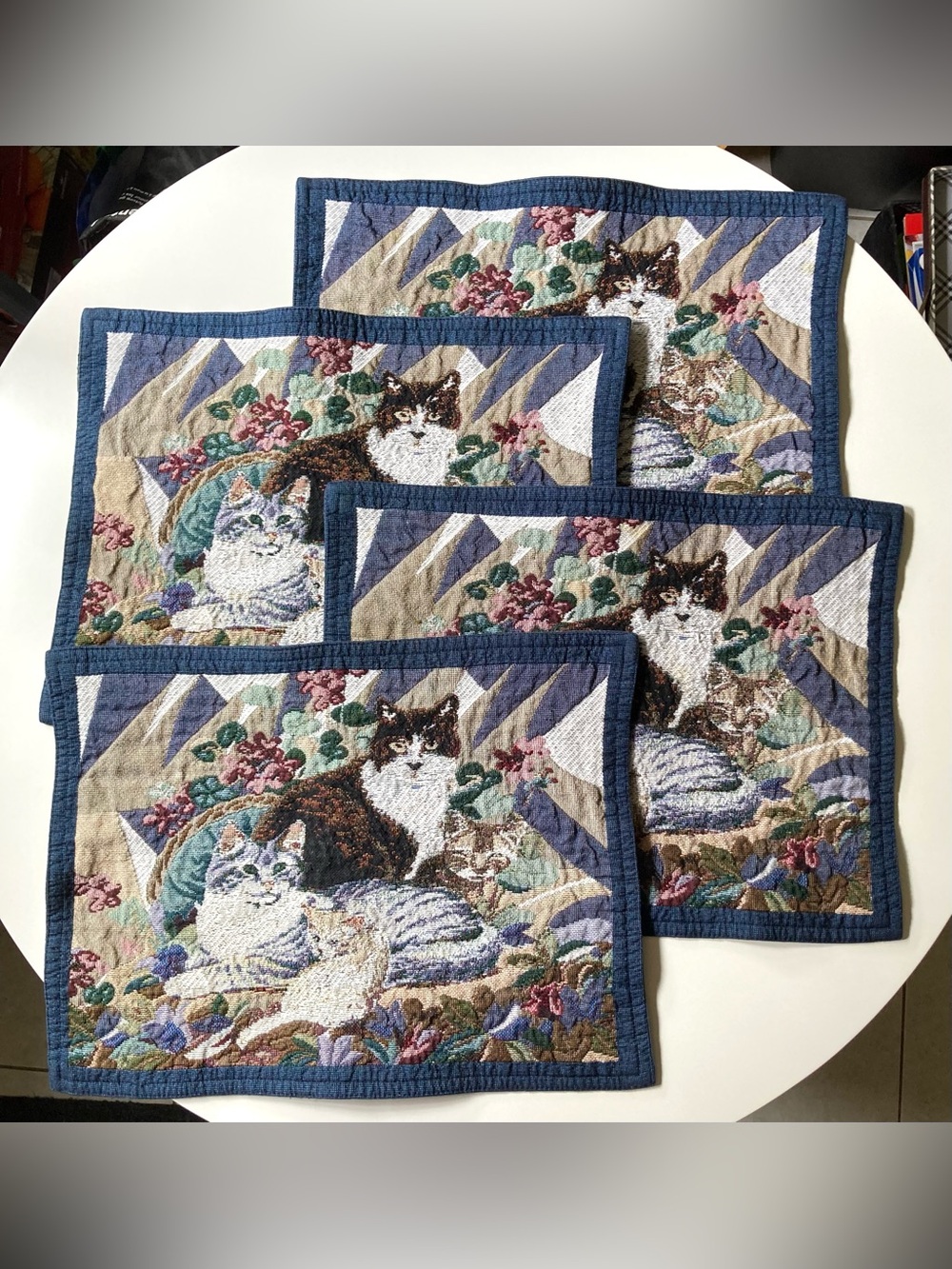 Vintage Cat Tapestry Placemats Set of 4 Retro 90s Home Accents